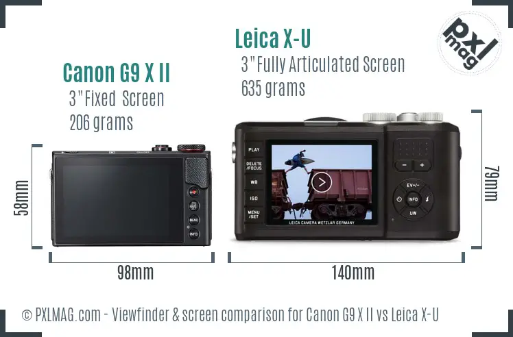 Canon G9 X II vs Leica X-U Screen and Viewfinder comparison