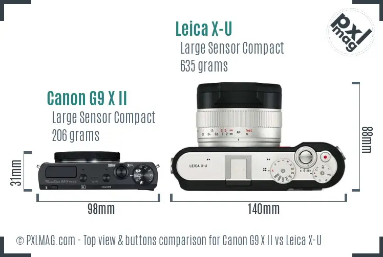 Canon G9 X II vs Leica X-U top view buttons comparison