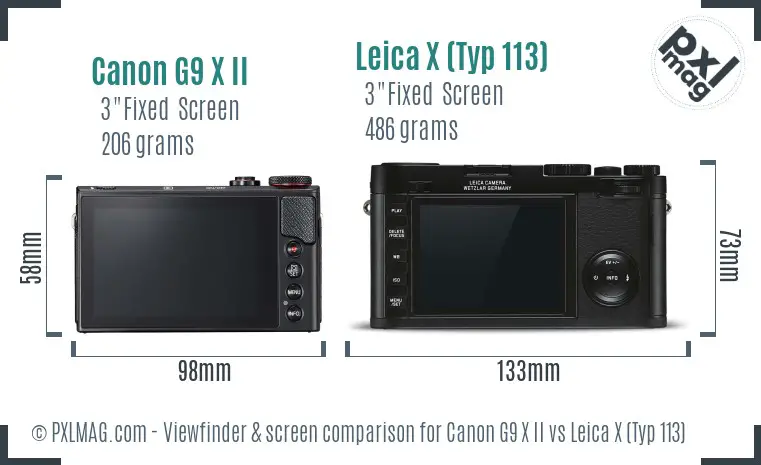 Canon G9 X II vs Leica X (Typ 113) Screen and Viewfinder comparison Canon G9 X II vs Leica X (Typ 113) Screen and Viewfinder comparison