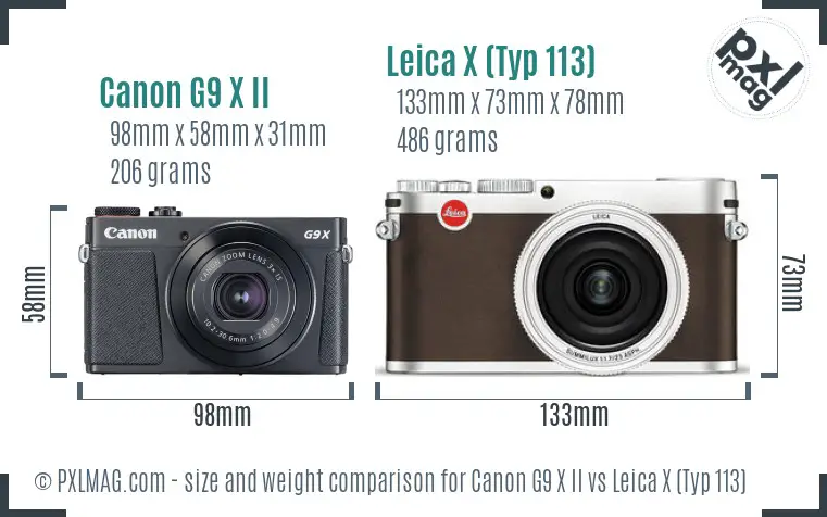 Canon G9 X II vs Leica X (Typ 113) size comparison Canon G9 X II vs Leica X (Typ 113) size comparison