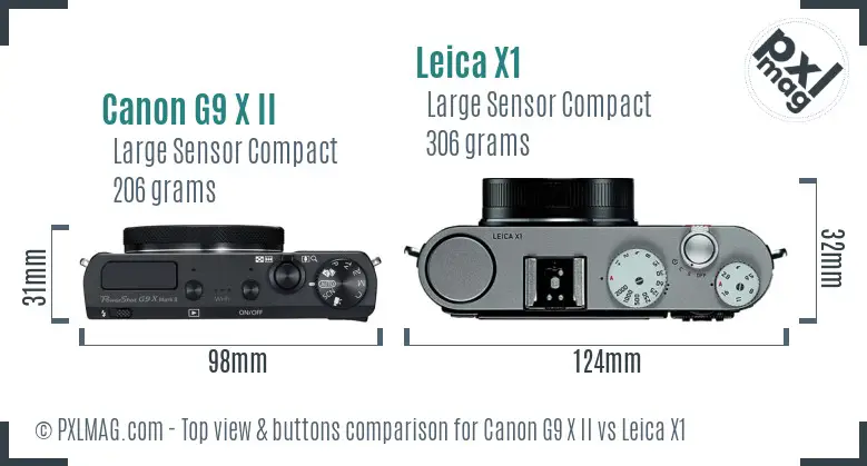 Canon G9 X II vs Leica X1 top view buttons comparison