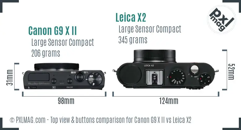 Canon G9 X II vs Leica X2 top view buttons comparison
