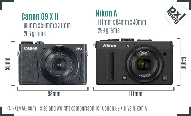 Canon G9 X II vs Nikon A size comparison