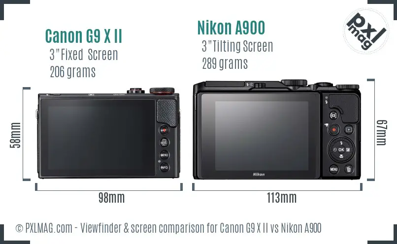 Canon G9 X II vs Nikon A900 Screen and Viewfinder comparison Canon G9 X II vs Nikon A900 Screen and Viewfinder comparison