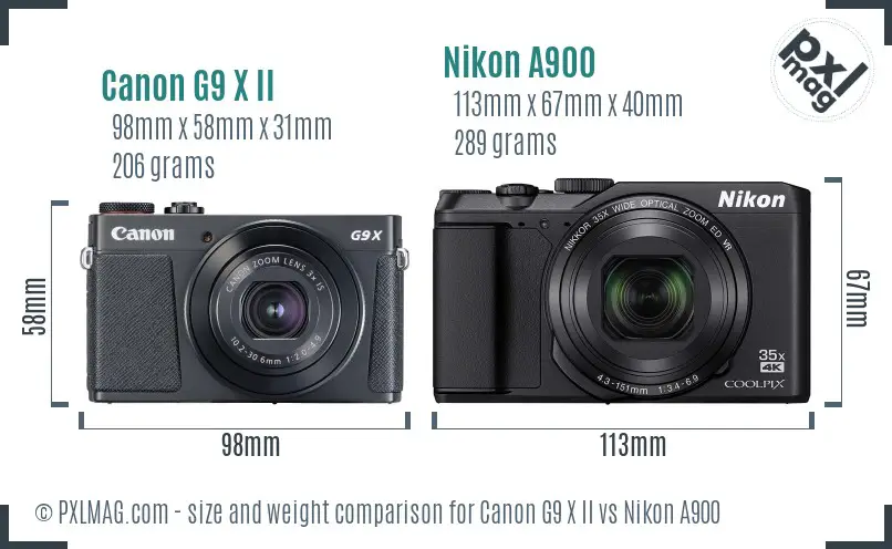 Canon G9 X II vs Nikon A900 size comparison Canon G9 X II vs Nikon A900 size comparison
