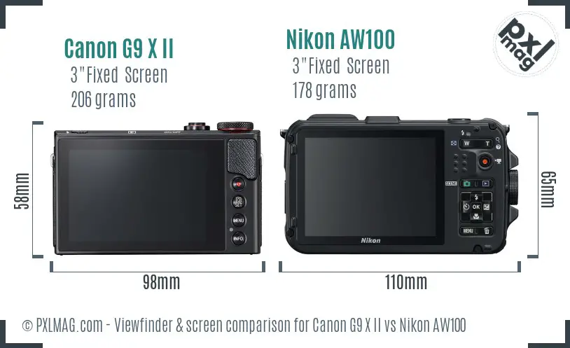 Canon G9 X II vs Nikon AW100 Screen and Viewfinder comparison