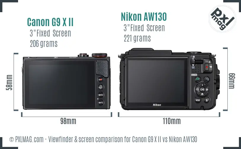 Canon G9 X II vs Nikon AW130 Screen and Viewfinder comparison