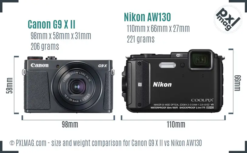 Canon G9 X II vs Nikon AW130 size comparison