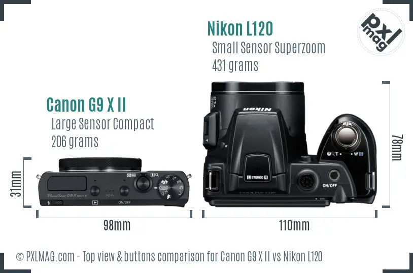 Canon G9 X II vs Nikon L120 top view buttons comparison Canon G9 X II vs Nikon L120 top view buttons comparison