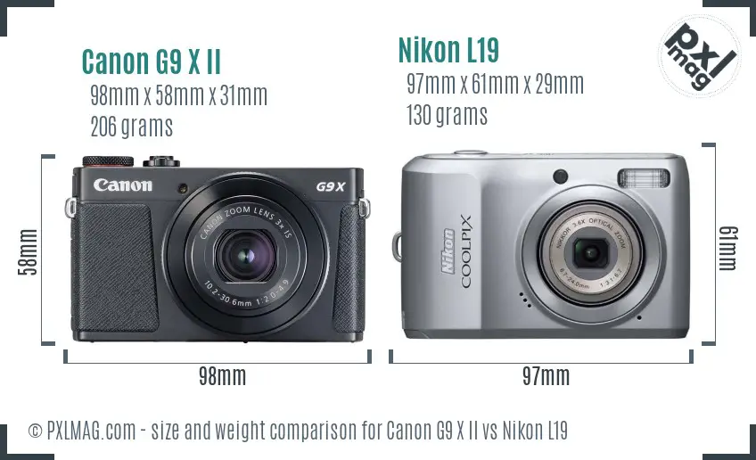 Canon G9 X II vs Nikon L19 size comparison Canon G9 X II vs Nikon L19 size comparison