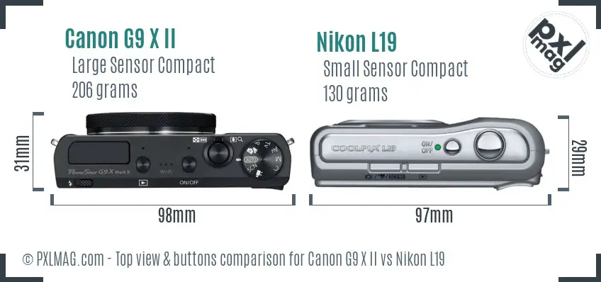 Canon G9 X II vs Nikon L19 top view buttons comparison Canon G9 X II vs Nikon L19 top view buttons comparison