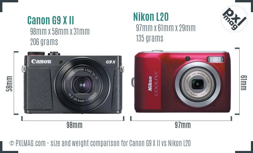 Canon G9 X II vs Nikon L20 size comparison