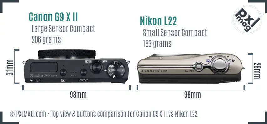 Canon G9 X II vs Nikon L22 top view buttons comparison
