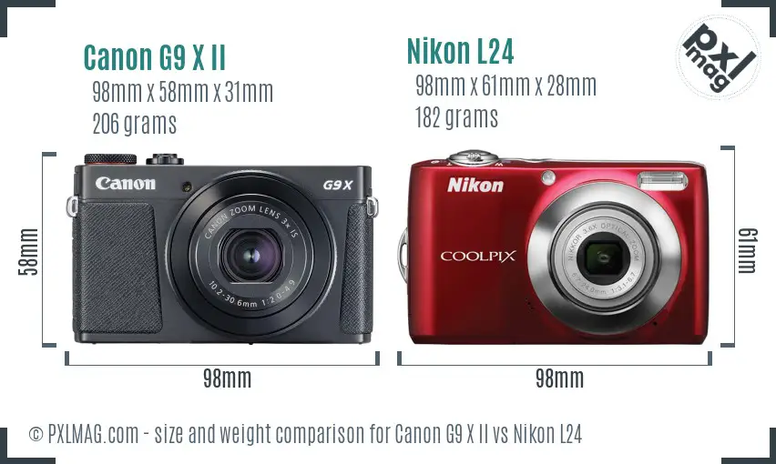 Canon G9 X II vs Nikon L24 size comparison