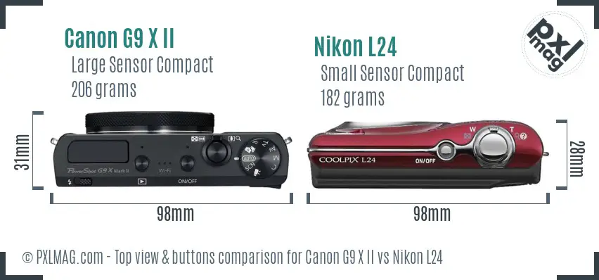 Canon G9 X II vs Nikon L24 top view buttons comparison