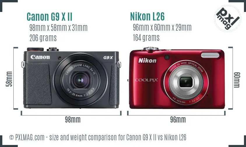 Canon G9 X II vs Nikon L26 size comparison