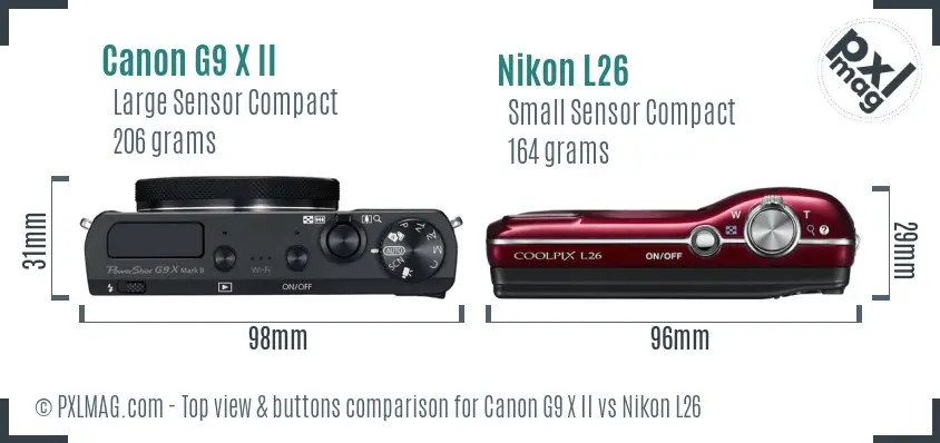 Canon G9 X II vs Nikon L26 top view buttons comparison