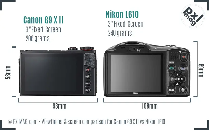 Canon G9 X II vs Nikon L610 Screen and Viewfinder comparison