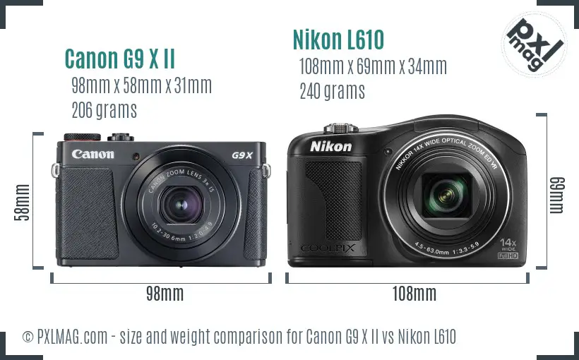 Canon G9 X II vs Nikon L610 size comparison