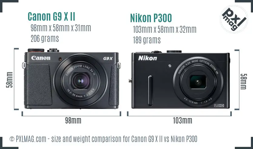Canon G9 X II vs Nikon P300 size comparison