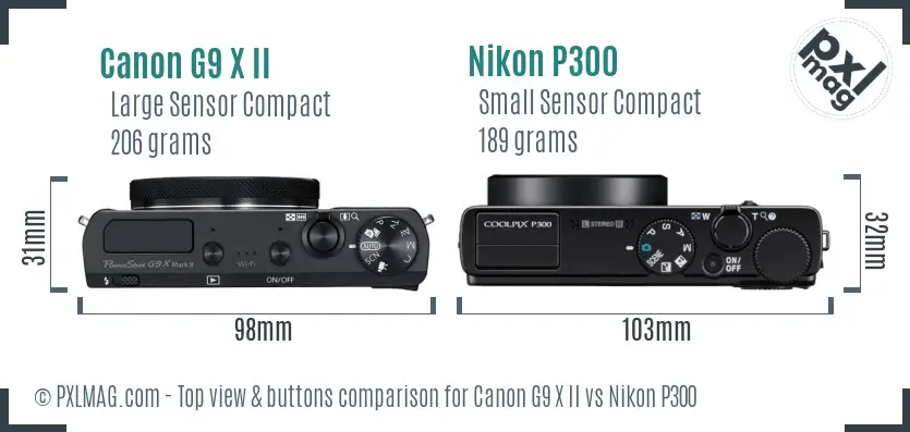 Canon G9 X II vs Nikon P300 top view buttons comparison