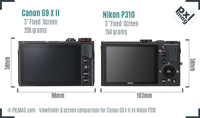 Canon G9 X II vs Nikon P310 Screen and Viewfinder comparison