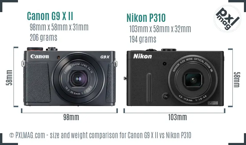 Canon G9 X II vs Nikon P310 size comparison