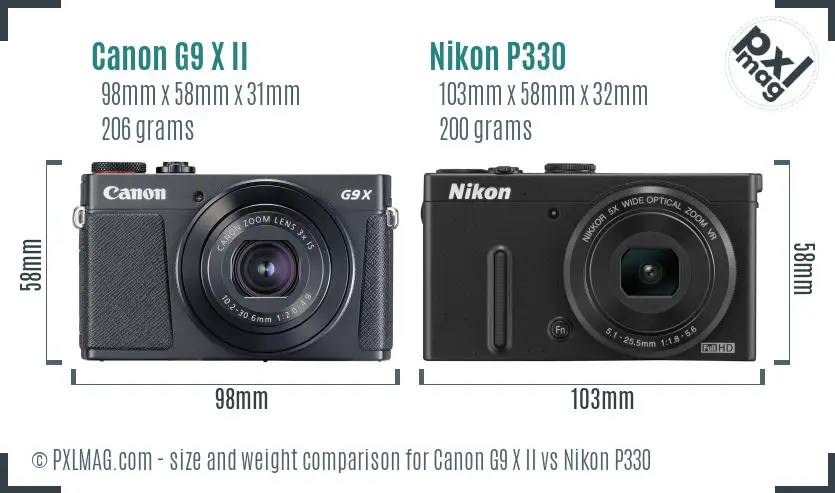 Canon G9 X II vs Nikon P330 size comparison