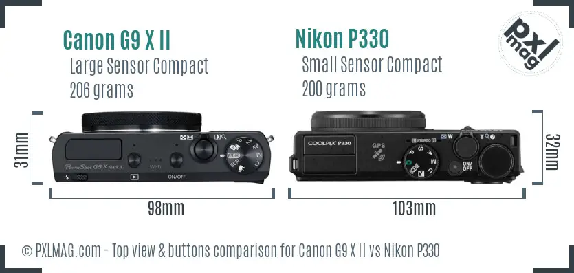 Canon G9 X II vs Nikon P330 top view buttons comparison