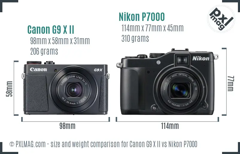 Canon G9 X II vs Nikon P7000 size comparison