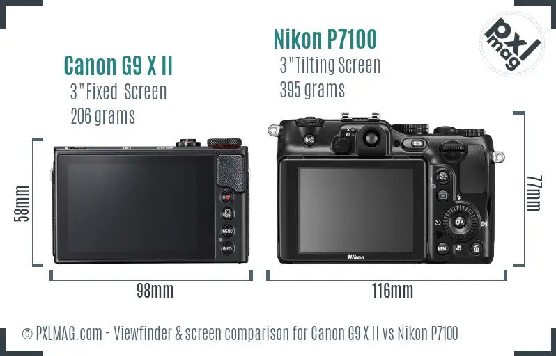 Canon G9 X II vs Nikon P7100 Screen and Viewfinder comparison