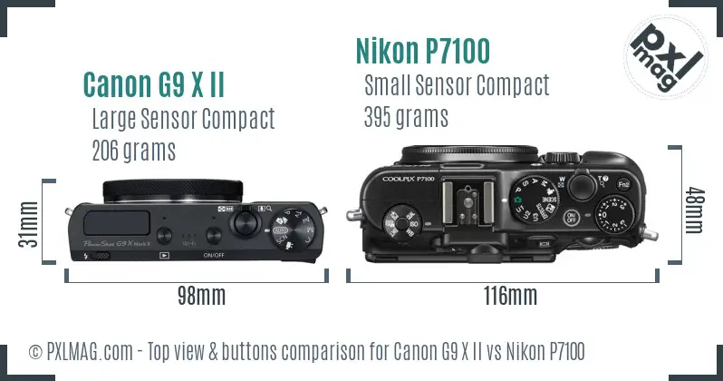 Canon G9 X II vs Nikon P7100 top view buttons comparison