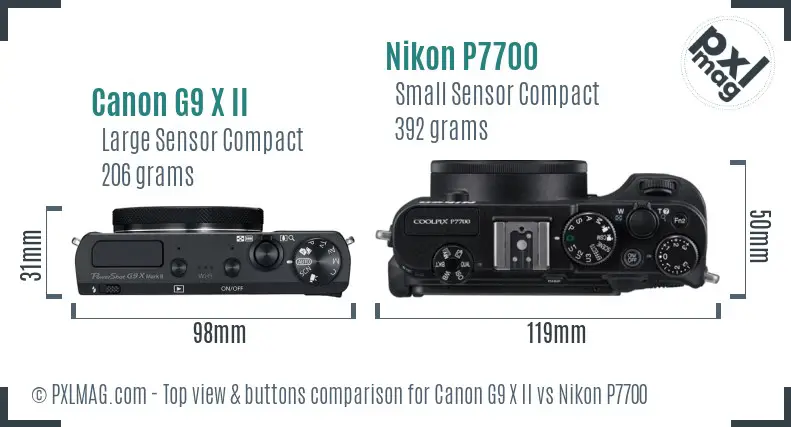 Canon G9 X II vs Nikon P7700 top view buttons comparison
