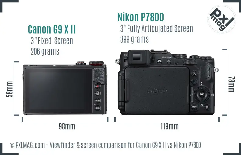 Canon G9 X II vs Nikon P7800 Screen and Viewfinder comparison