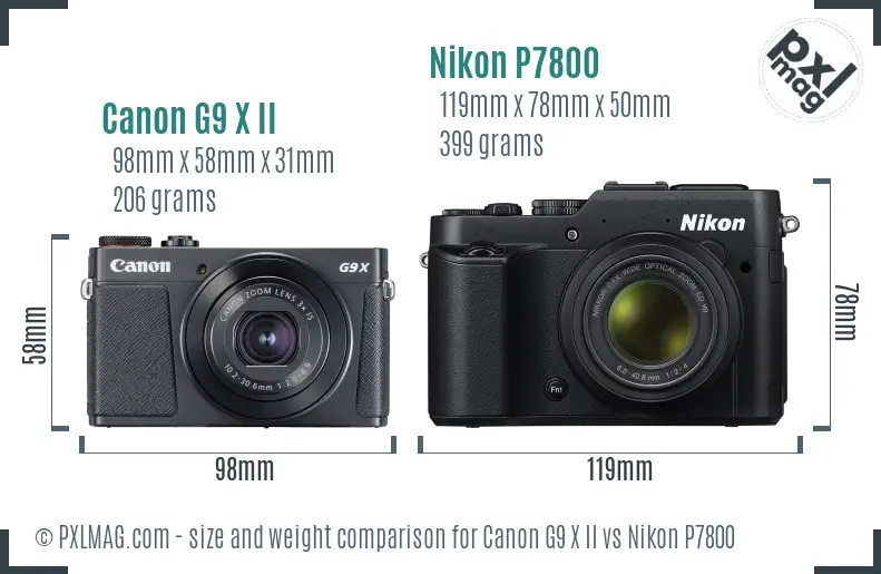 Canon G9 X II vs Nikon P7800 size comparison