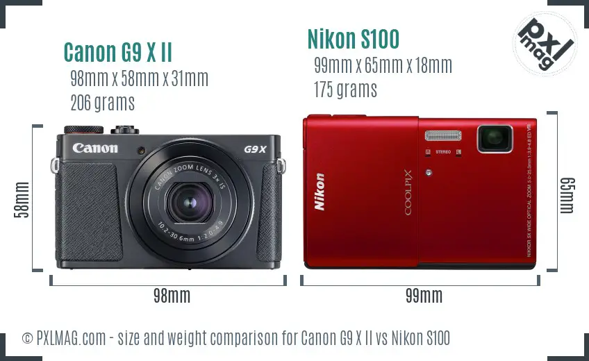 Canon G9 X II vs Nikon S100 size comparison