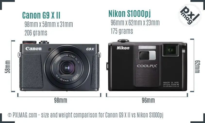 Canon G9 X II vs Nikon S1000pj size comparison Canon G9 X II vs Nikon S1000pj size comparison