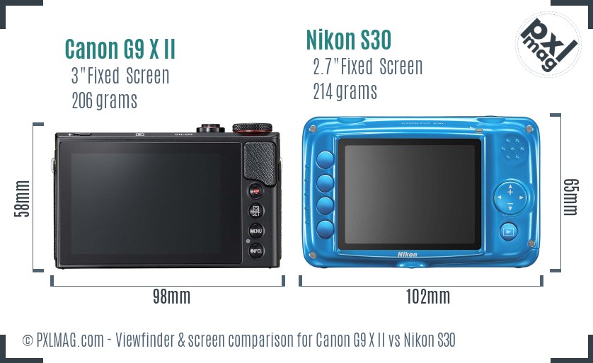 Canon G9 X II vs Nikon S30 Screen and Viewfinder comparison