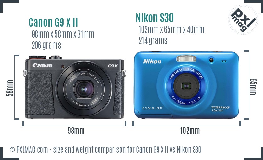 Canon G9 X II vs Nikon S30 size comparison