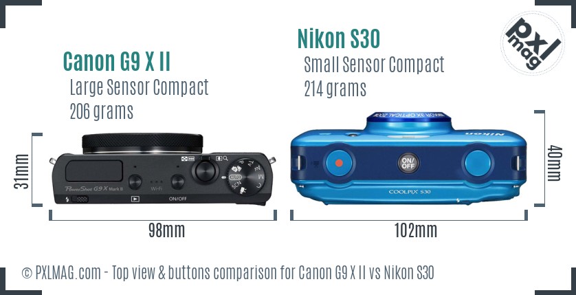 Canon G9 X II vs Nikon S30 top view buttons comparison