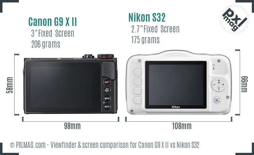Canon G9 X II vs Nikon S32 Screen and Viewfinder comparison