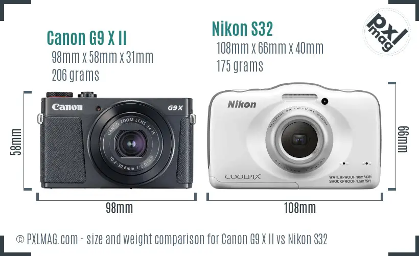 Canon G9 X II vs Nikon S32 size comparison