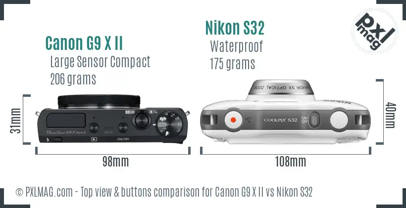 Canon G9 X II vs Nikon S32 top view buttons comparison