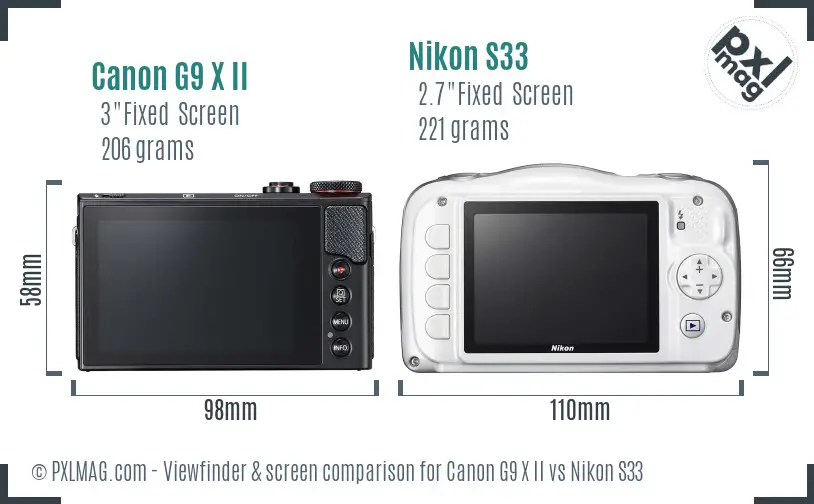 Canon G9 X II vs Nikon S33 Screen and Viewfinder comparison