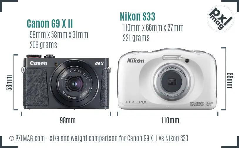 Canon G9 X II vs Nikon S33 size comparison