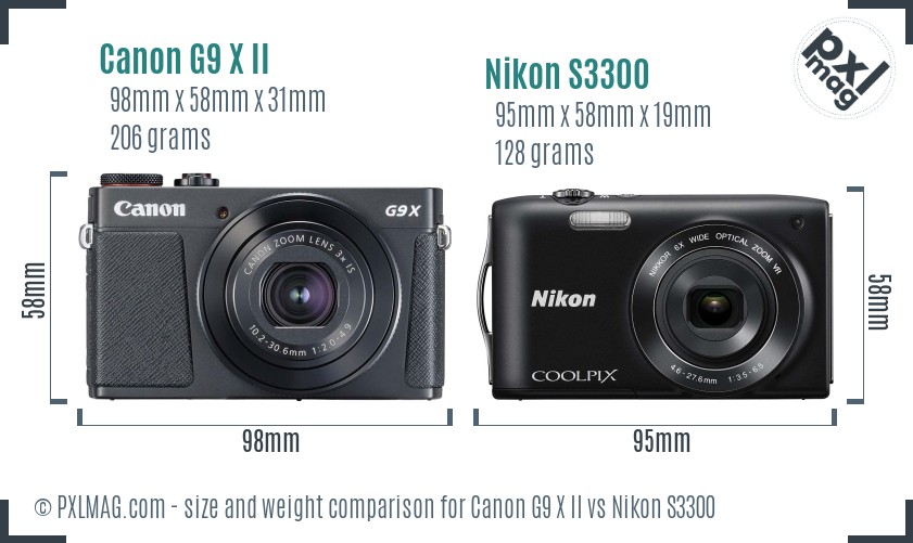 Canon G9 X II vs Nikon S3300 size comparison