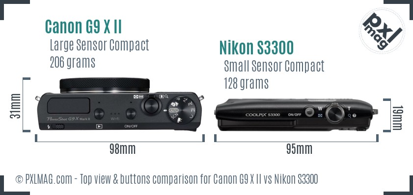 Canon G9 X II vs Nikon S3300 top view buttons comparison