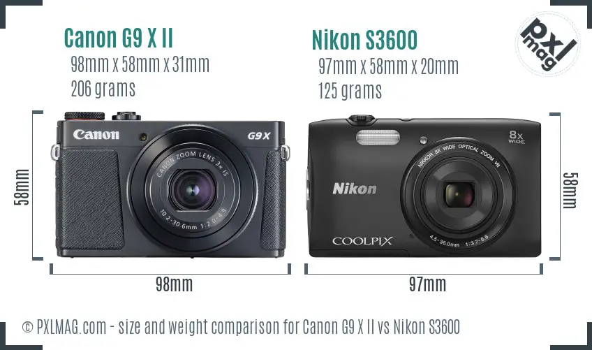 Canon G9 X II vs Nikon S3600 size comparison
