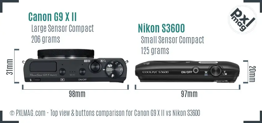 Canon G9 X II vs Nikon S3600 top view buttons comparison