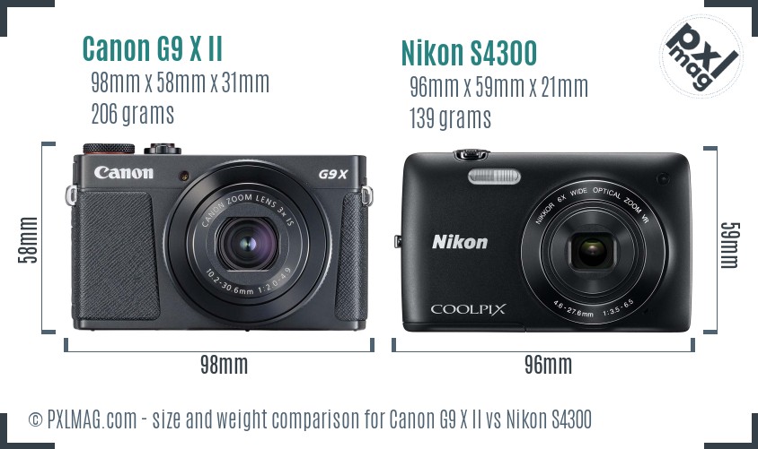 Canon G9 X II vs Nikon S4300 size comparison